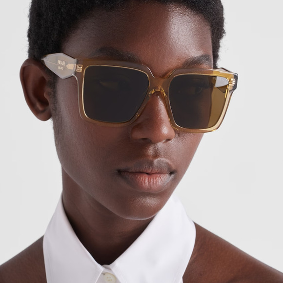 Prada Square Oversized Sunglasses - Ocher-Crystal Grey/Dark Brown - NIB - Picture 4 of 10